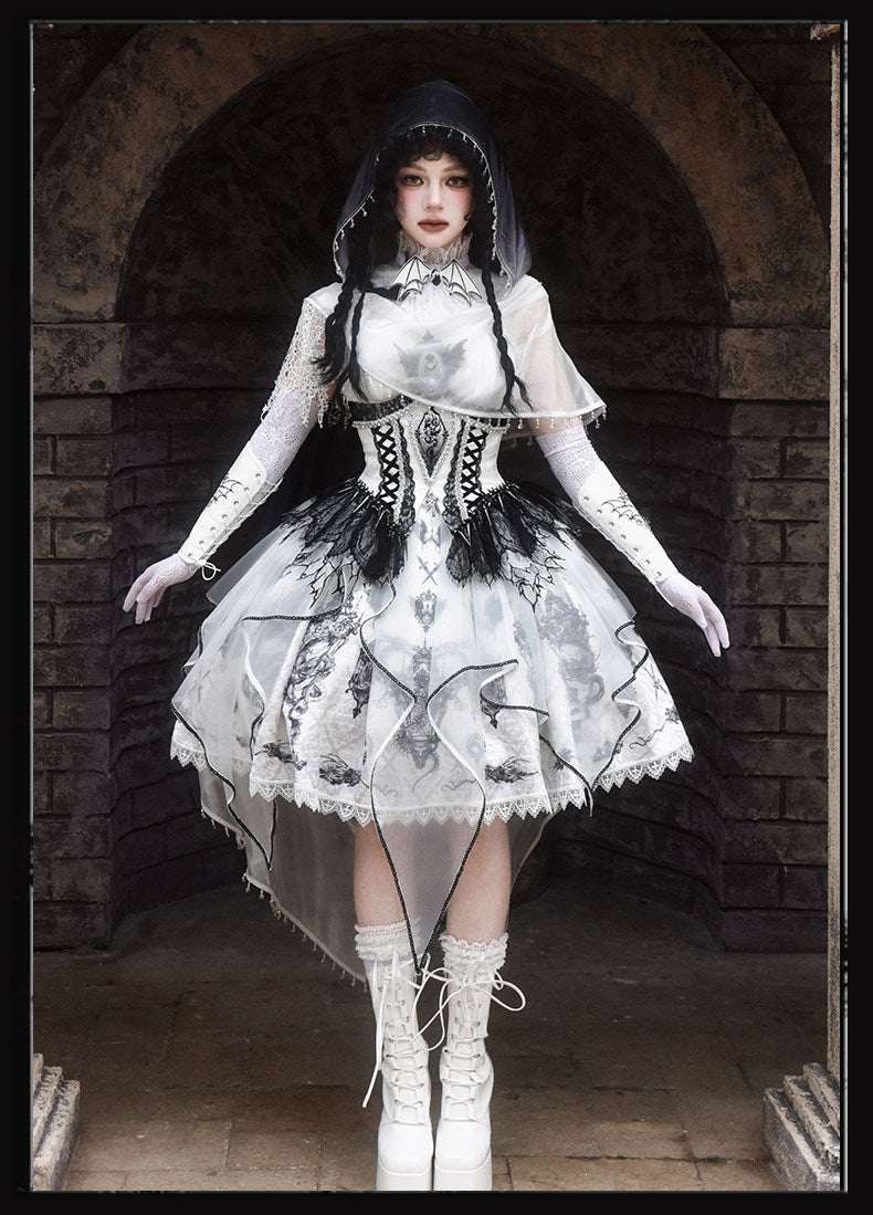 Dragon Bone Gothic Lolita White WHite & Black JSK Dress