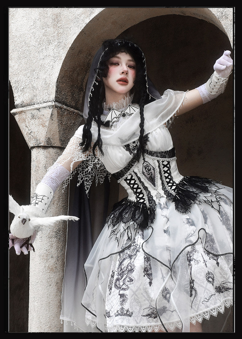 Dragon Bone Gothic Lolita White WHite & Black JSK Dress