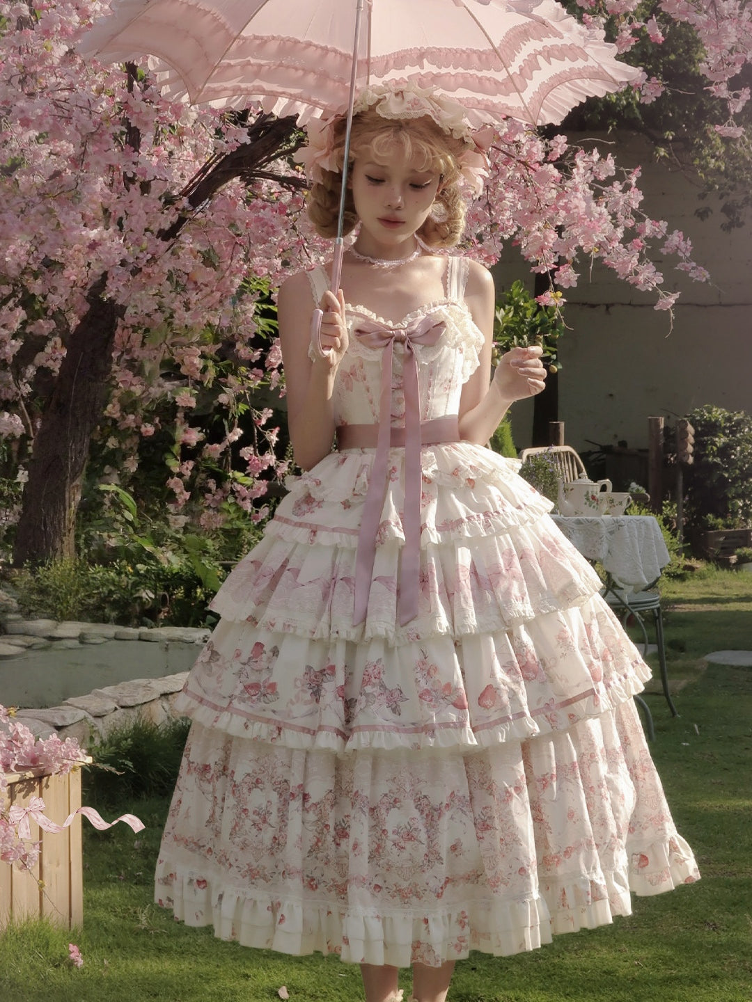 Robe JSK Lolita rose "Jardin secret"