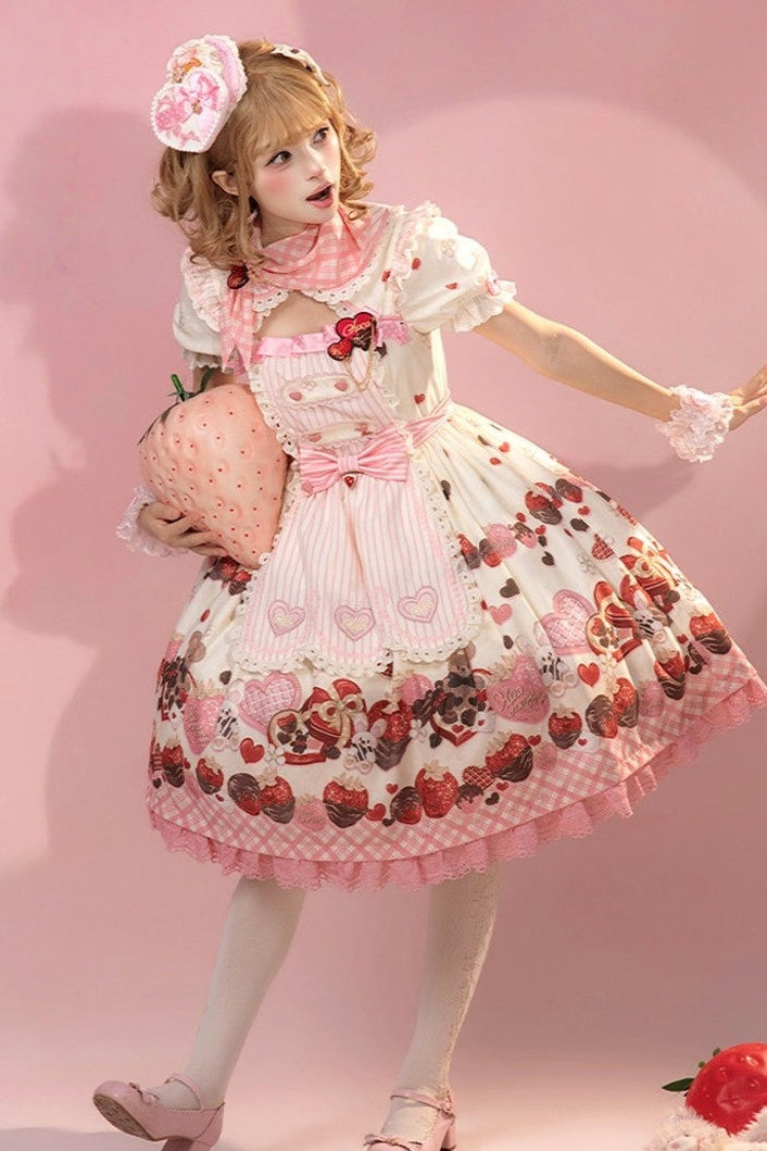 Stellar Mistfall Peach Berry Charm Sweet Lolita Daily Print OP Dress