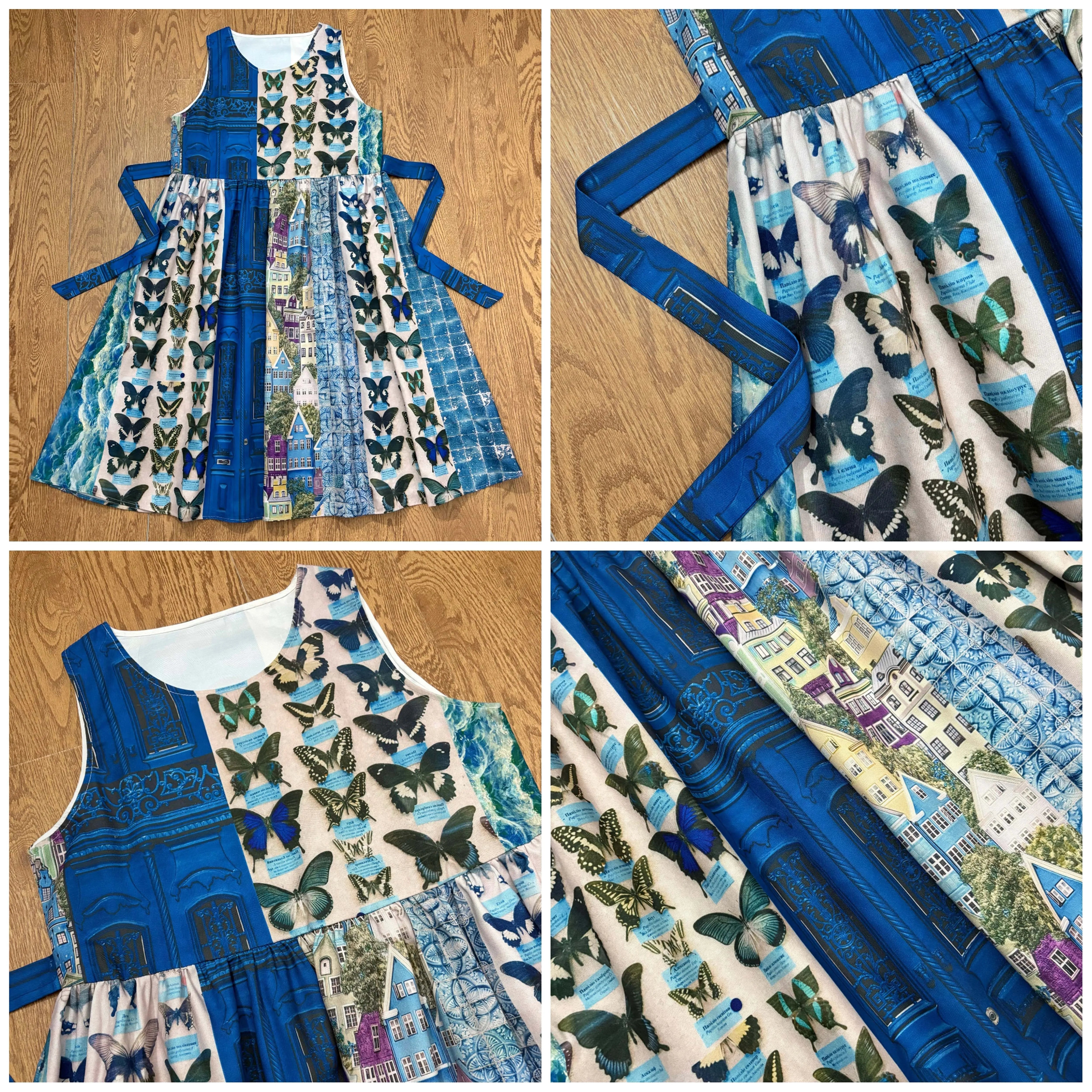 Blue Butterfly Pinafore Dress Japanese Lazy Forest Style