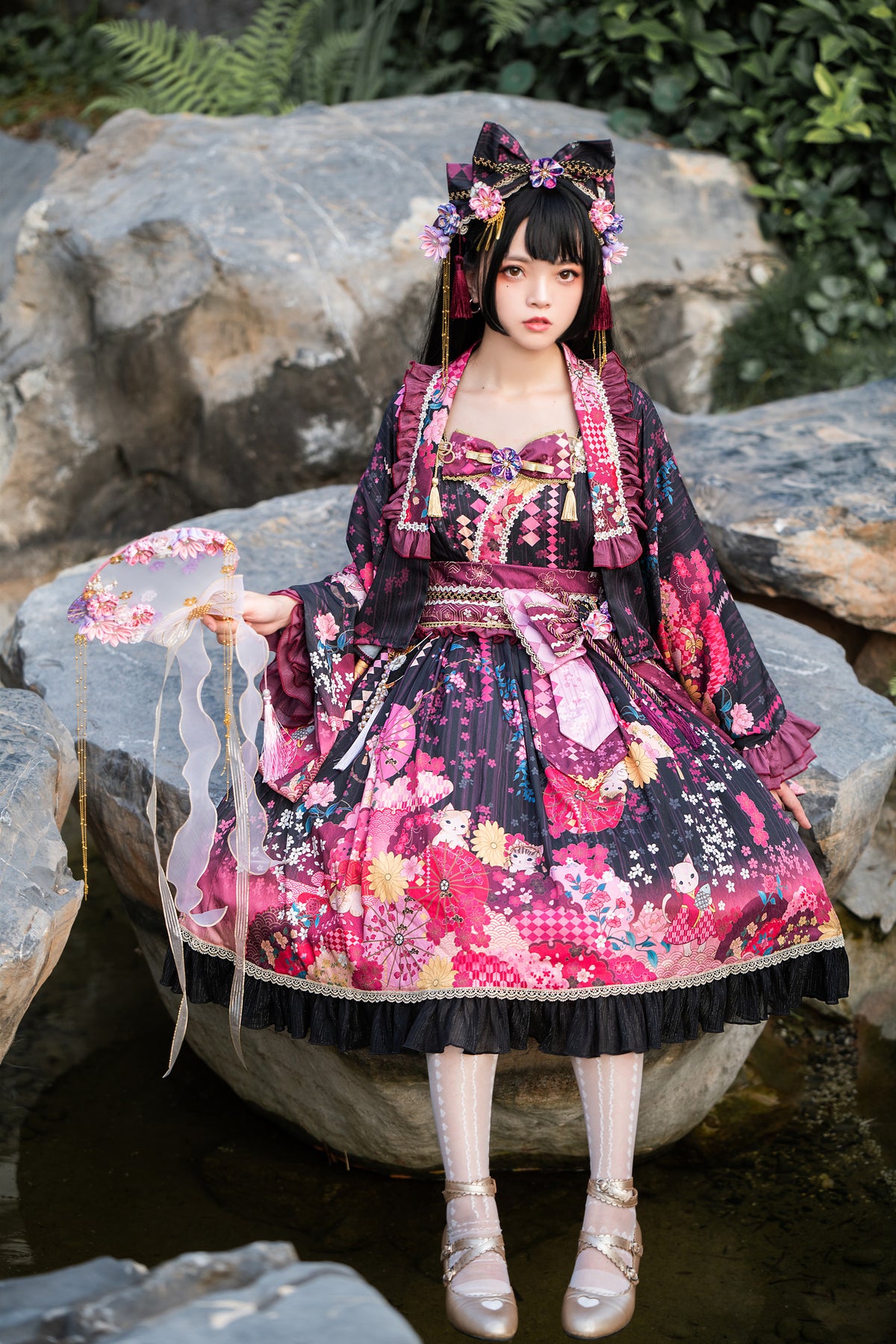 Sakura Cat Isle Lolita Empire Waist Wa-Style JSK Full Set