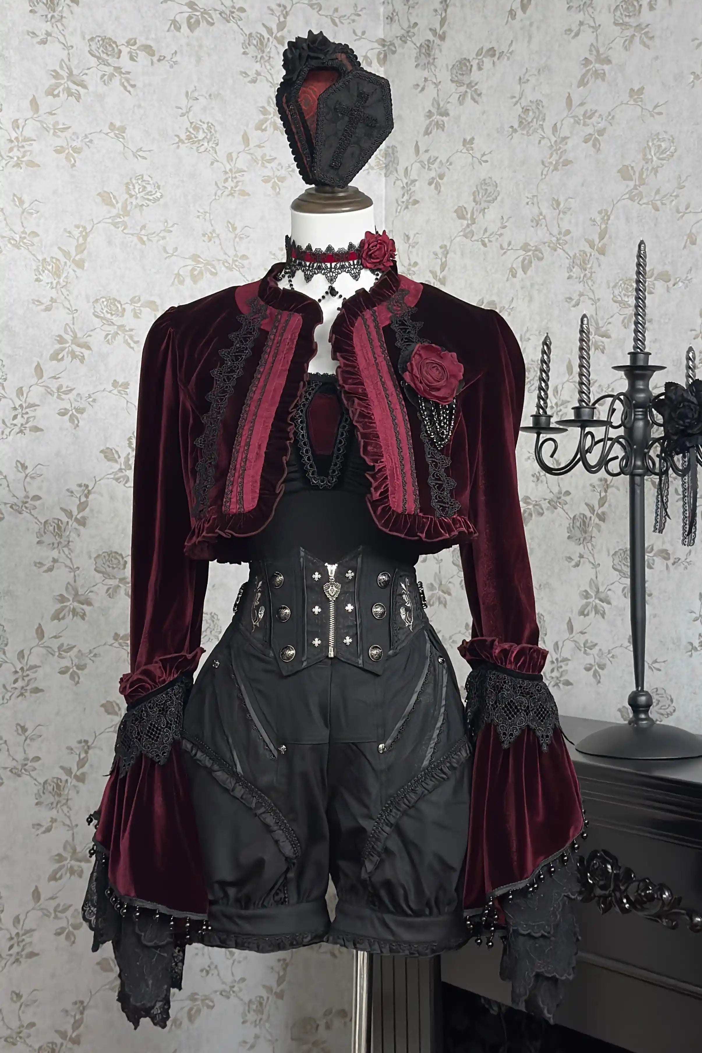 Gothic Cathedral Velvet Lace Corset Lolita JSK and Jacket Set