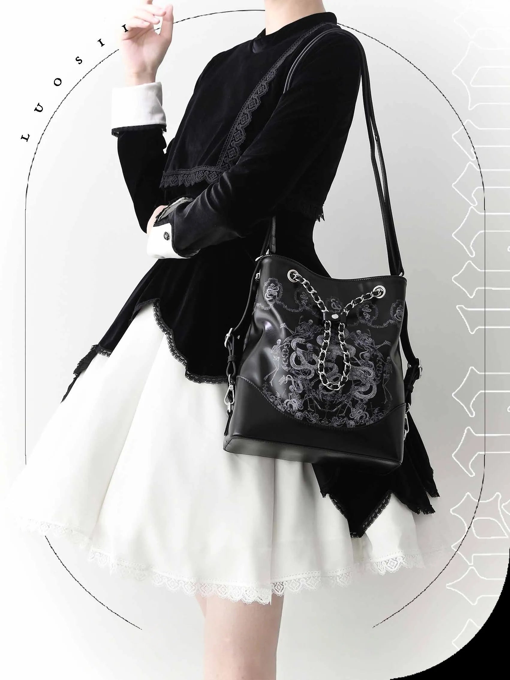 Snake Bone Hell Gothic Small Ita Underarm Shoulder Bag