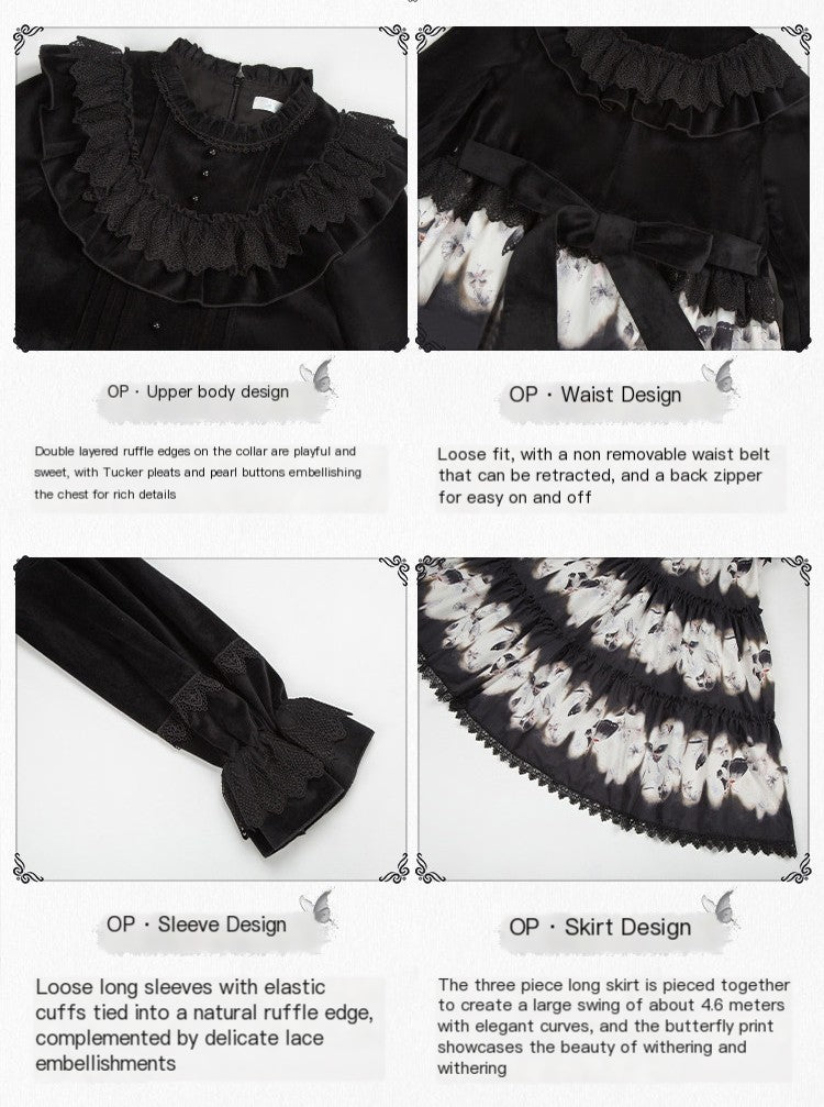 Dead Leaf Butterfly Pattern Lolita OP JSK