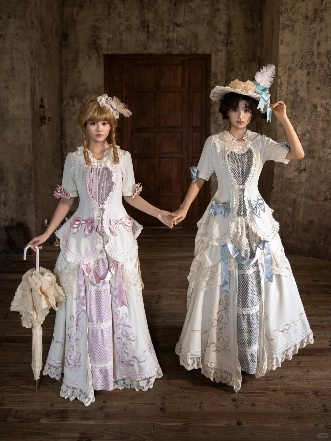 Banquet in Paris Lolita Classic Elegant Embroidered Vintage Blue Bustle SK Set