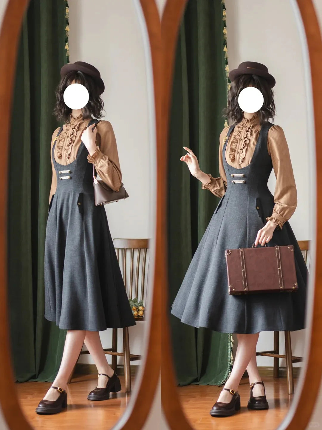 Forest Corridor 10-Panel Bustier Waist-Cinching Lolita Pinafore Dress