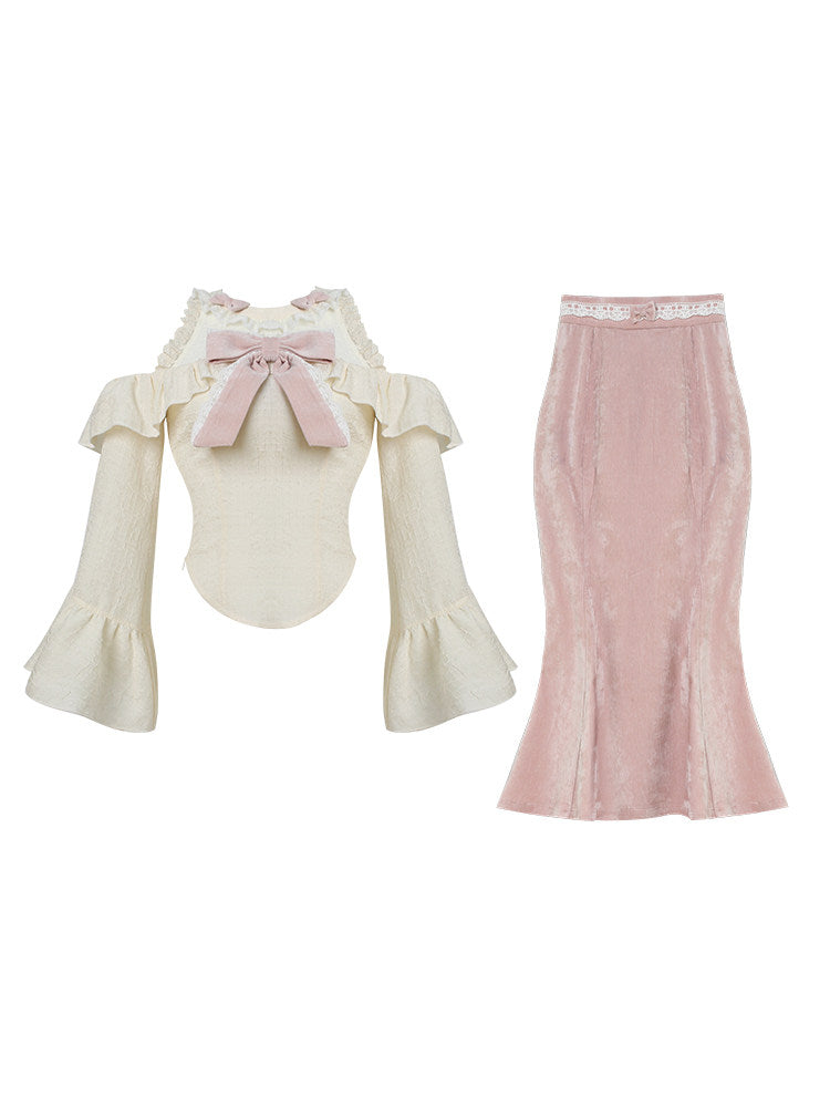 Velvet Sweet Tea Apricot Top & Long Skirt Set