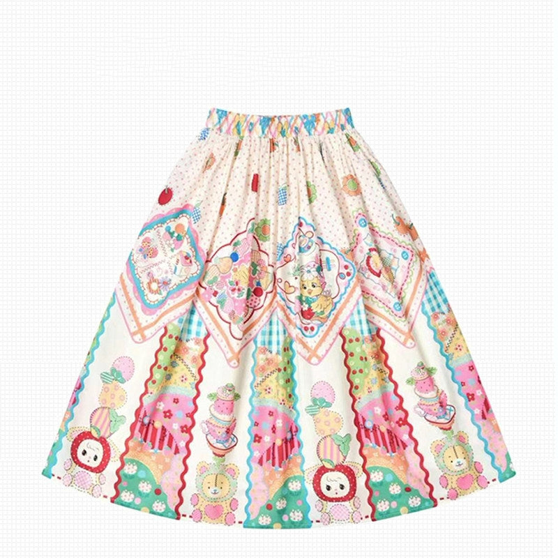 Handkerchief Print Beige Vintage Long Skirt