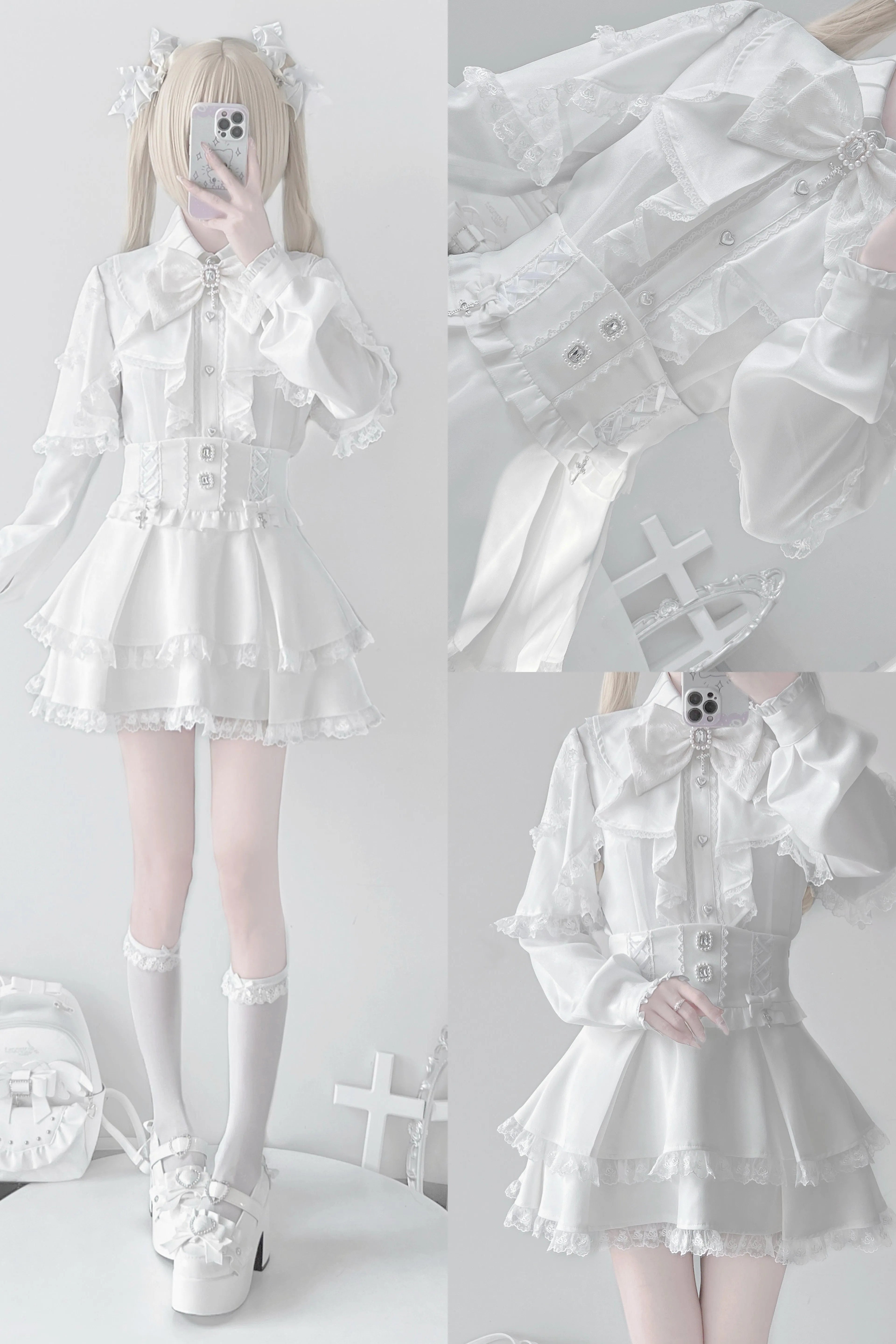 Dark Wing Love Gothic Ryōsangata Jiraikei Lace Two-Piece Set