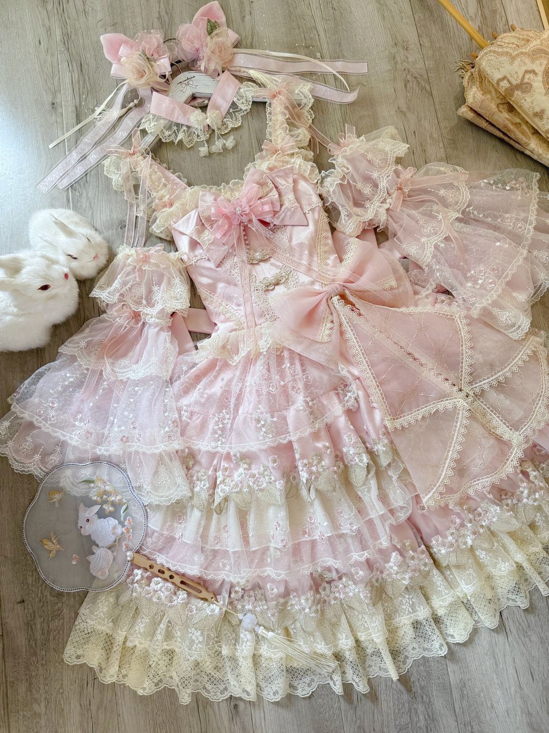 Lolita Pink Intricate Lace Embroidered JSK Dress LS1003