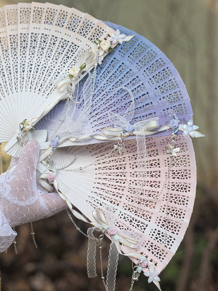 Falling Rain Wisteria Four Seasons Flower Lolita Handmade Classic Style Fan