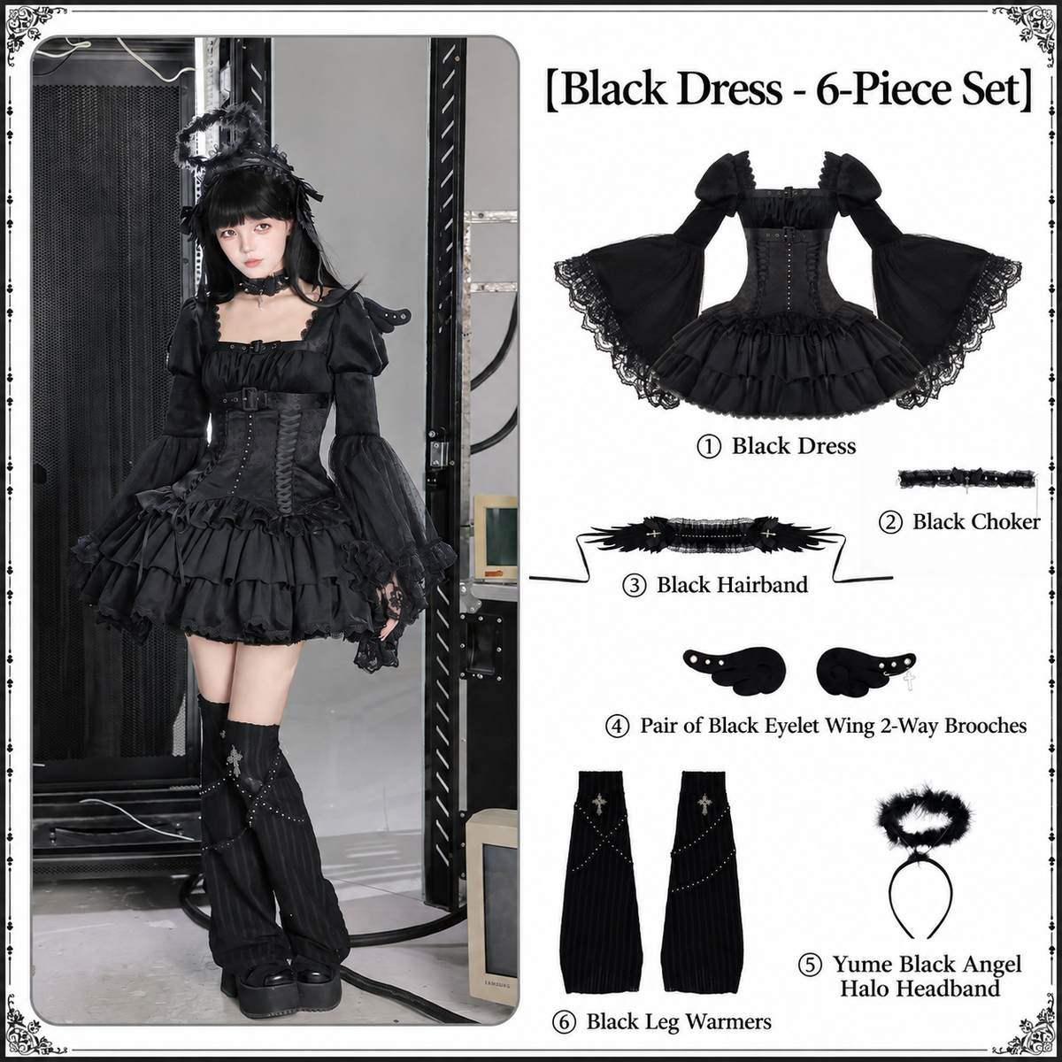 White Night Feather Lolita Sweet Cool Hime Sleeve Mini Dress Set