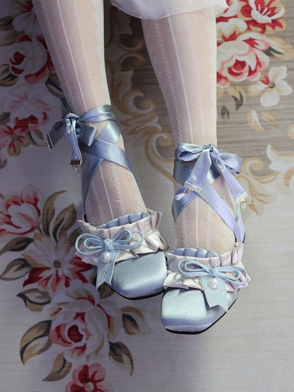 Lolita Sweet French Style Block Heel Mule Shoes