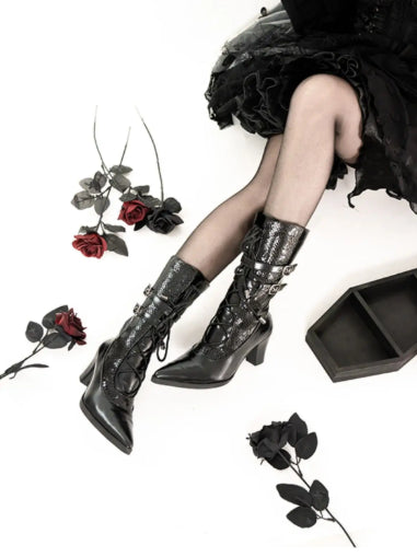 Dark Night and Dawn Gothic Lolita Knight Pointed Toe Boots