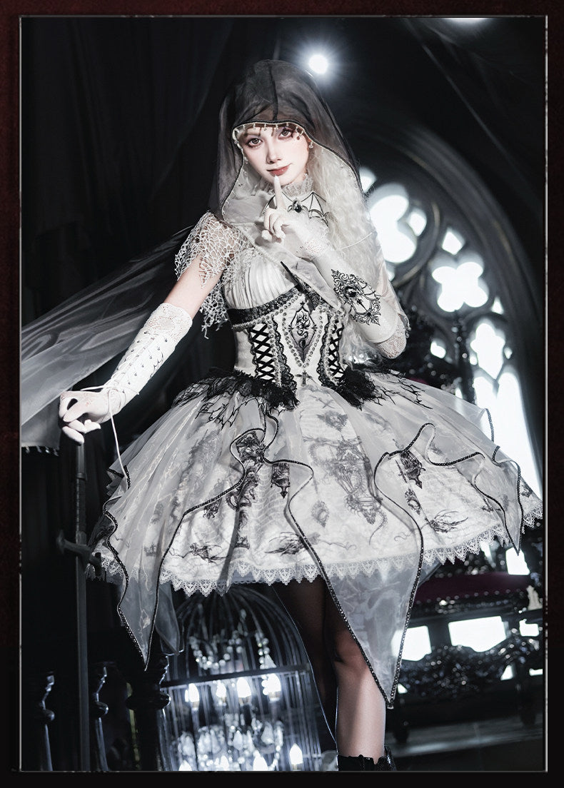 Dragon Bone Gothic Lolita White WHite & Black JSK Dress