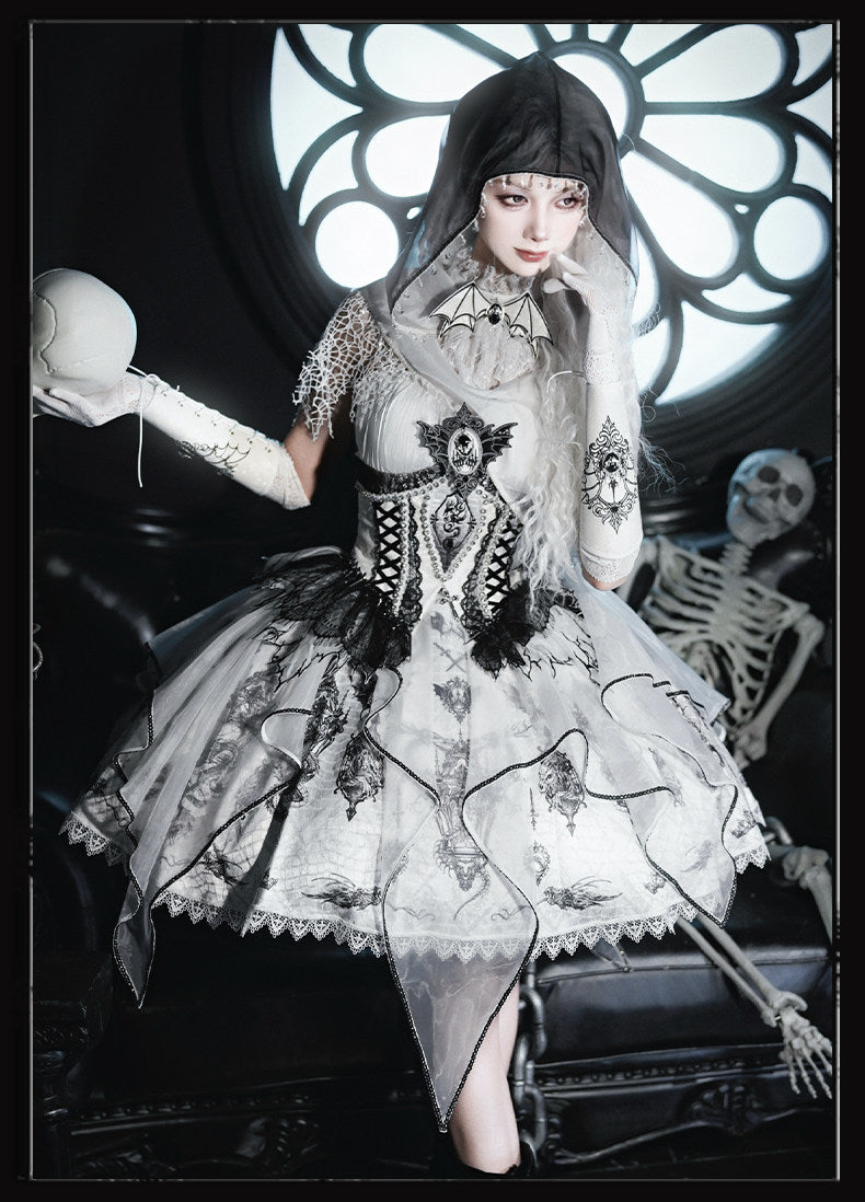 Dragon Bone Gothic Lolita White WHite & Black JSK Dress