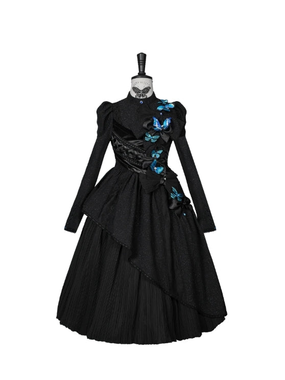 Cabinet Of Curiosities II Dark Gothic Butterfly Long Stand Collared OP Dress