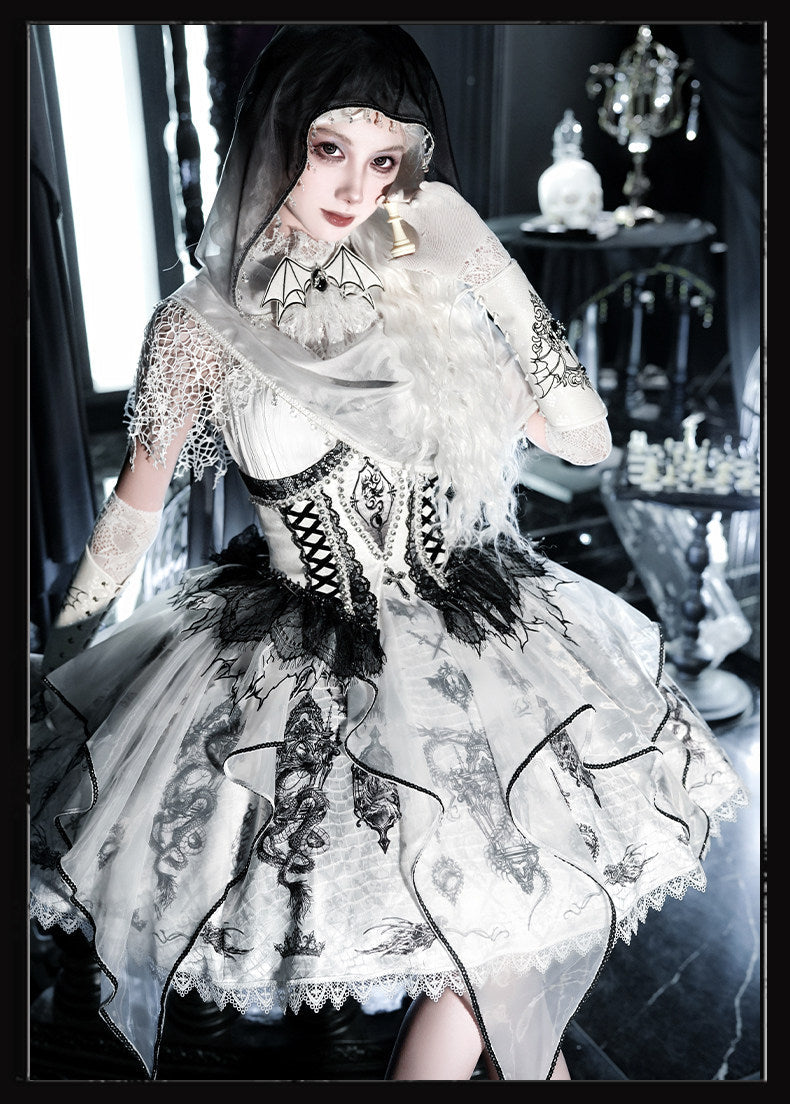 Dragon Bone Gothic Lolita White WHite & Black JSK Dress