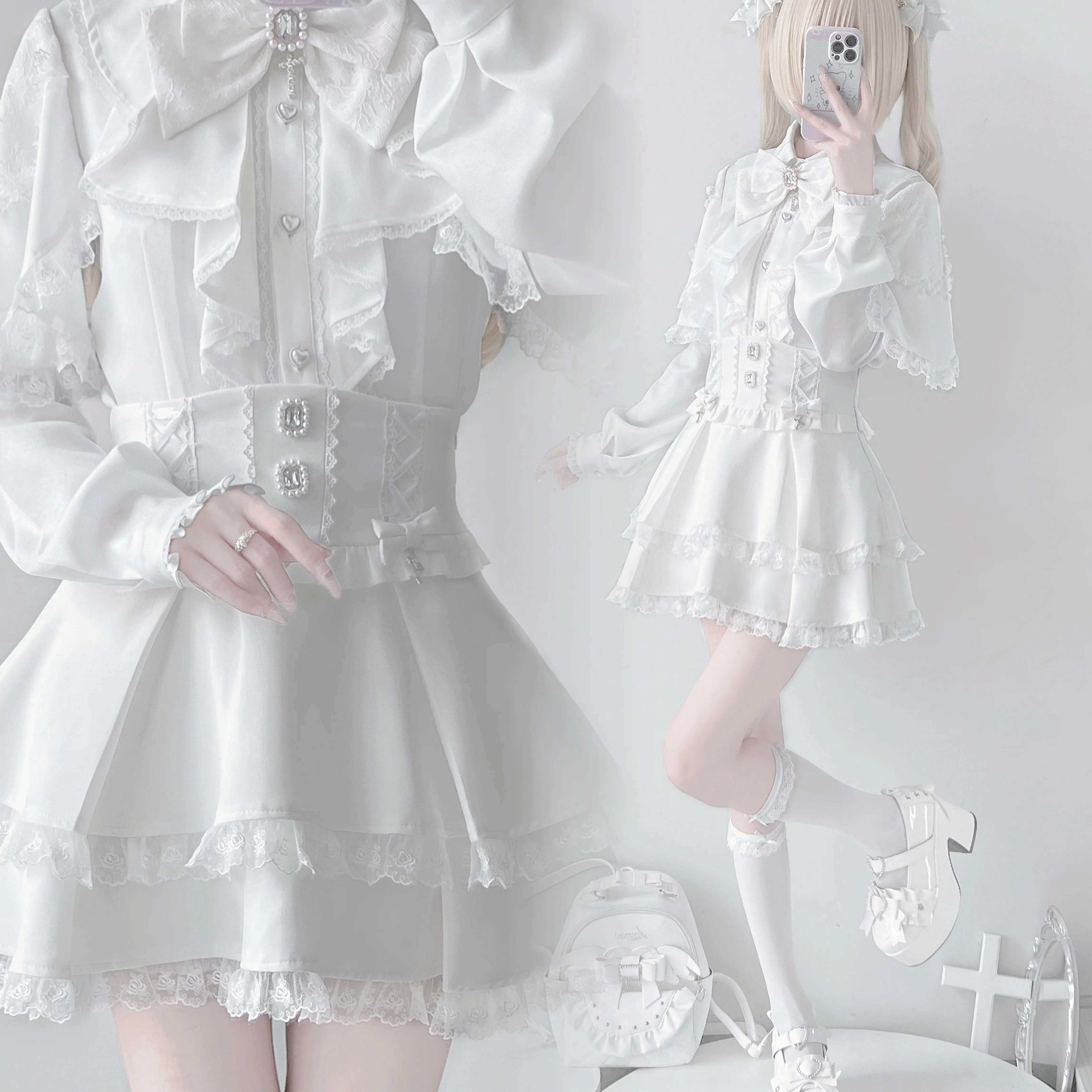 Dark Wing Love Gothic Ryōsangata Jiraikei Lace Two-Piece Set