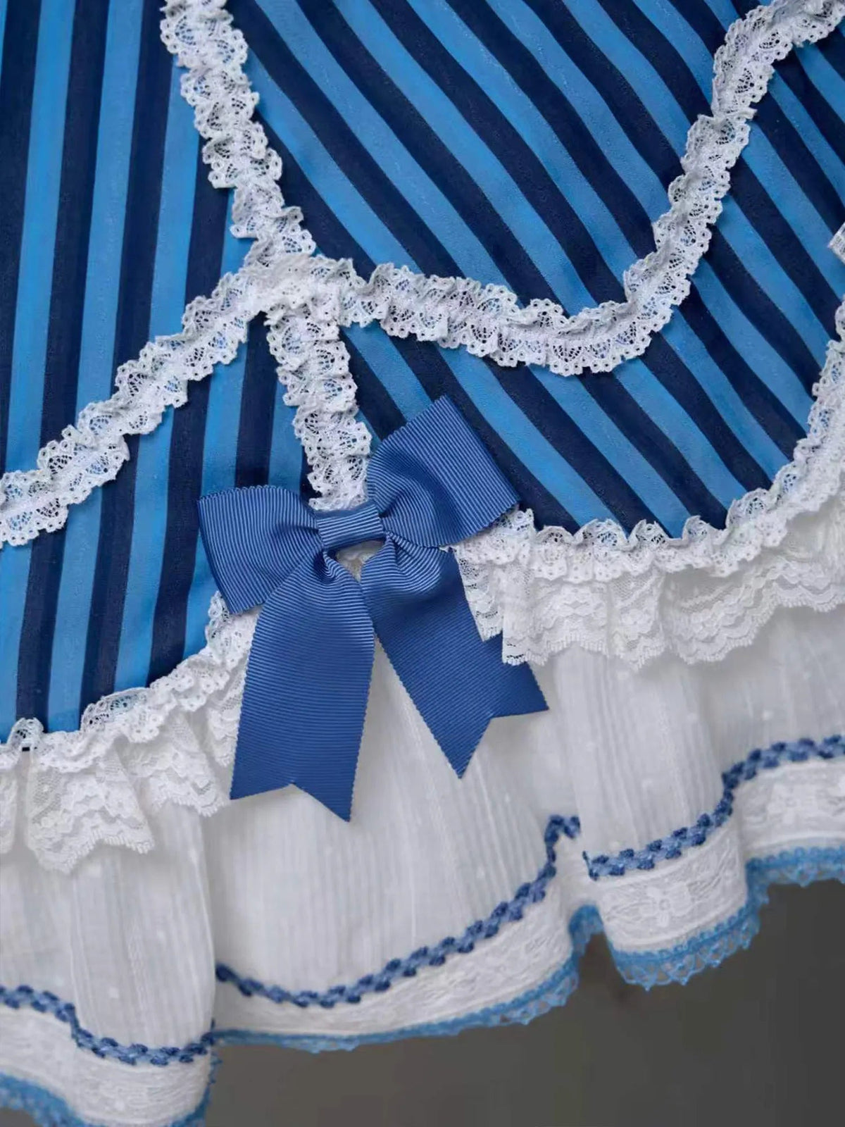 Antique Sailor Bear Blue Stripe Cropped Top Long Skirt Lolita Set