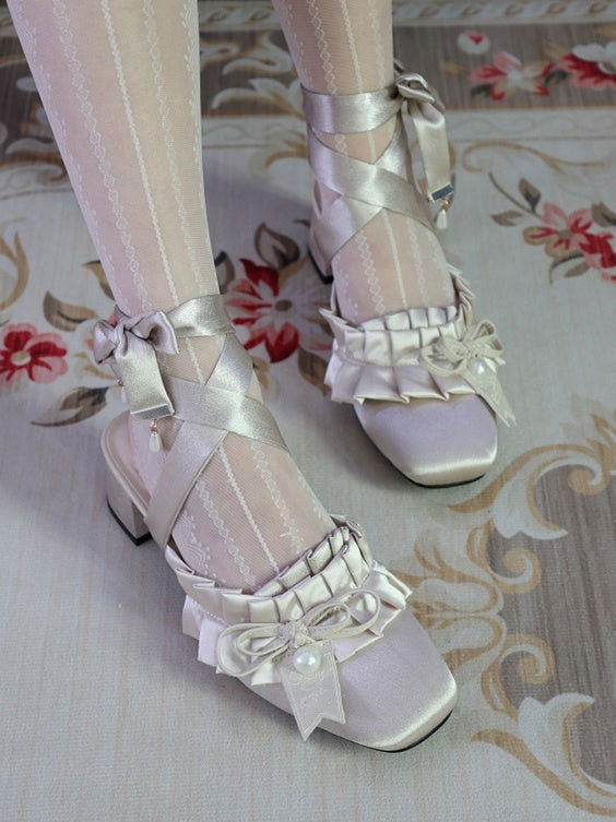 Lolita Sweet French Style Block Heel Mule Shoes