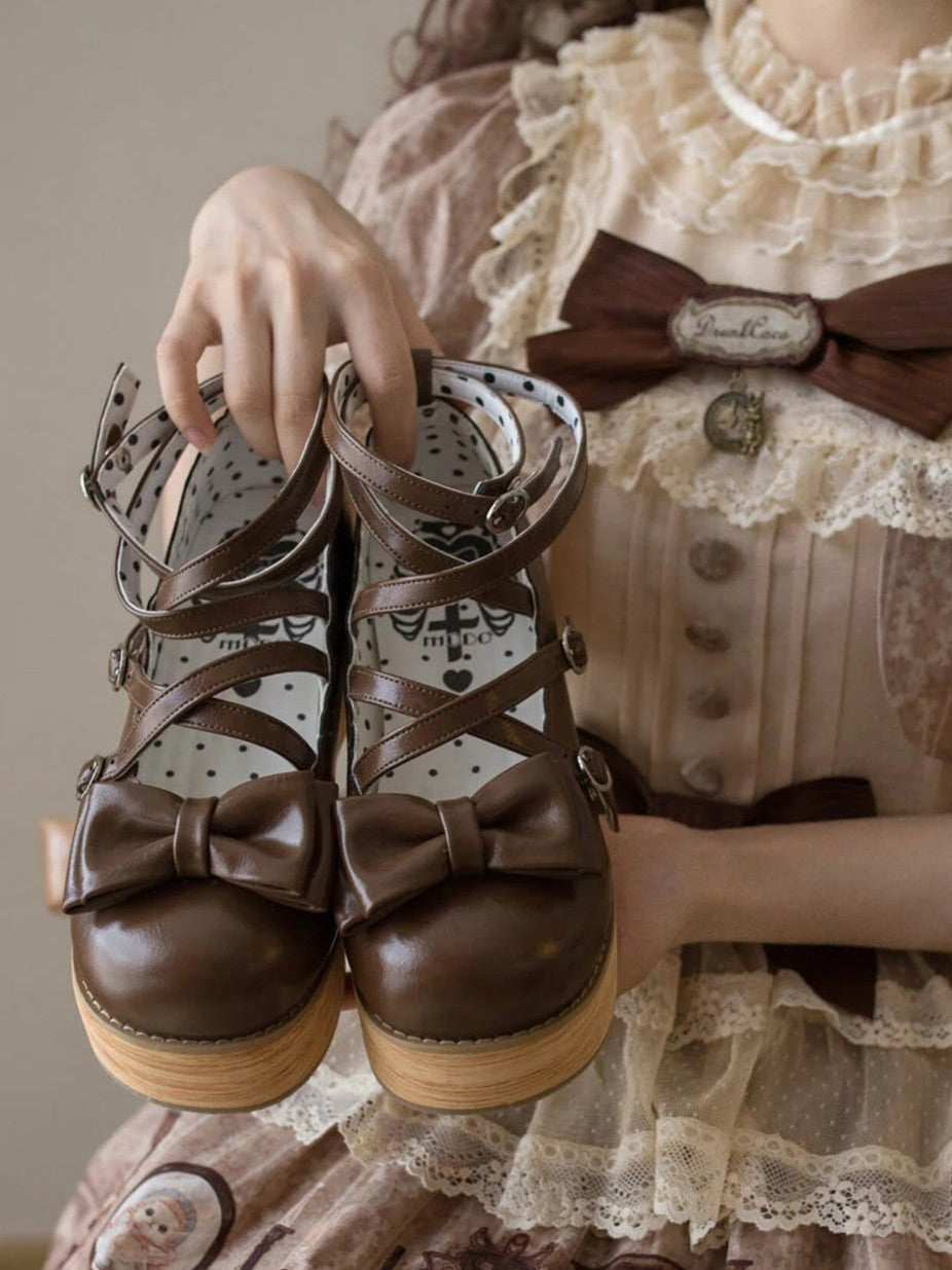 Brown‑Tone Tarta Tower Lolita Round‑Toe Chunky Platform Shoes