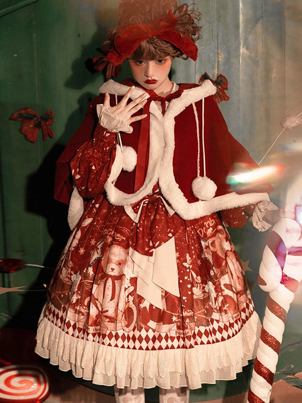 Christmas Bear Lolita Original Christmas & New Year Cape & Dress Set