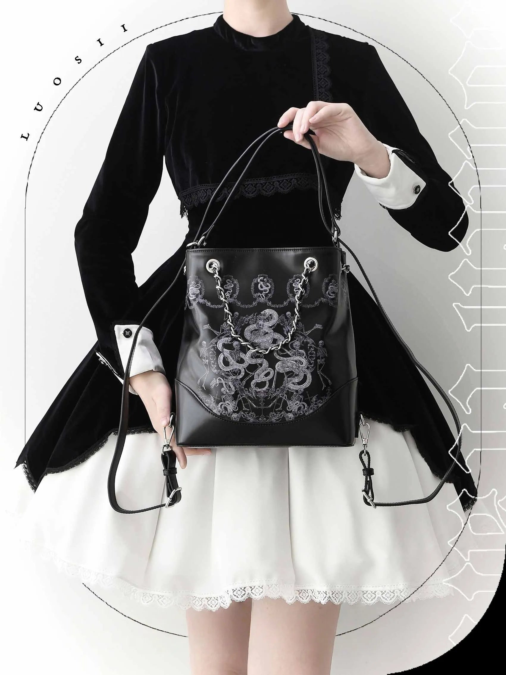 Snake Bone Hell Gothic Small Ita Underarm Shoulder Bag