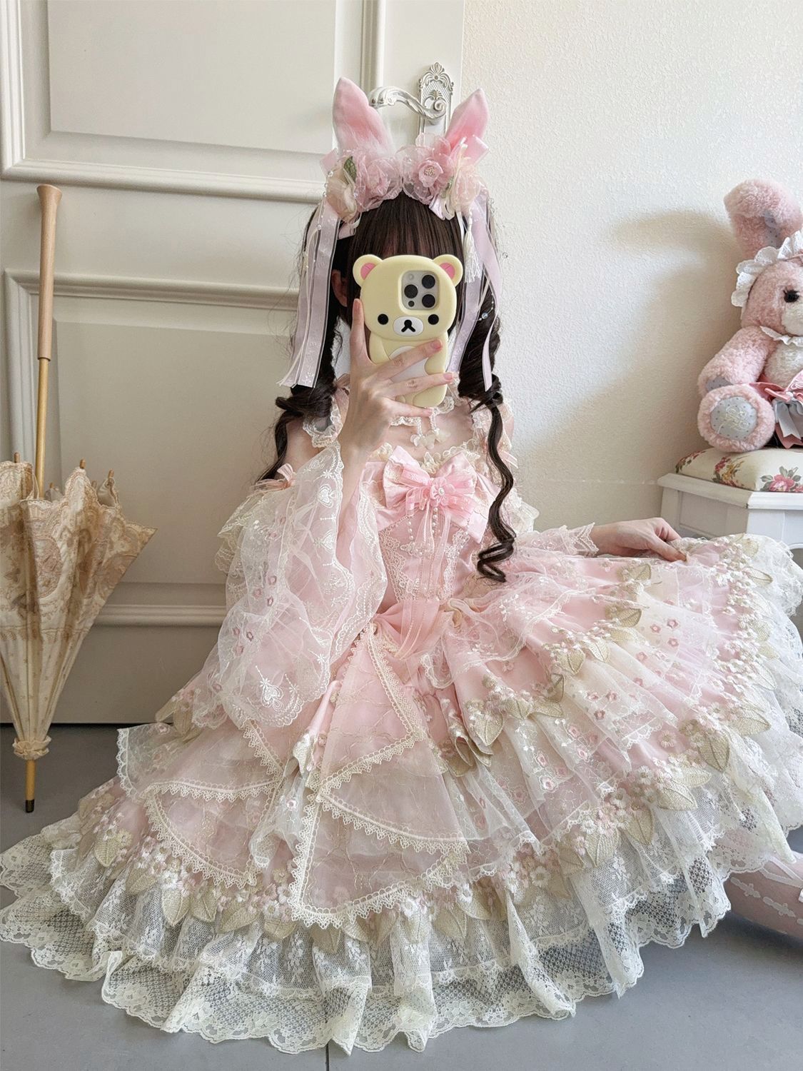 Lolita Pink Intricate Lace Embroidered JSK Dress LS1003