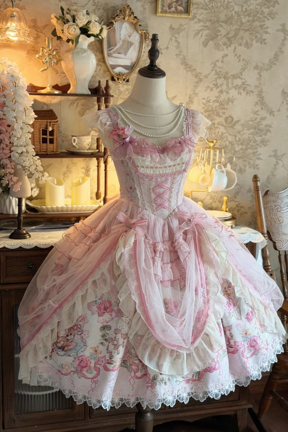 Pink Jacquard Print Sweet Classic Lolita JSK