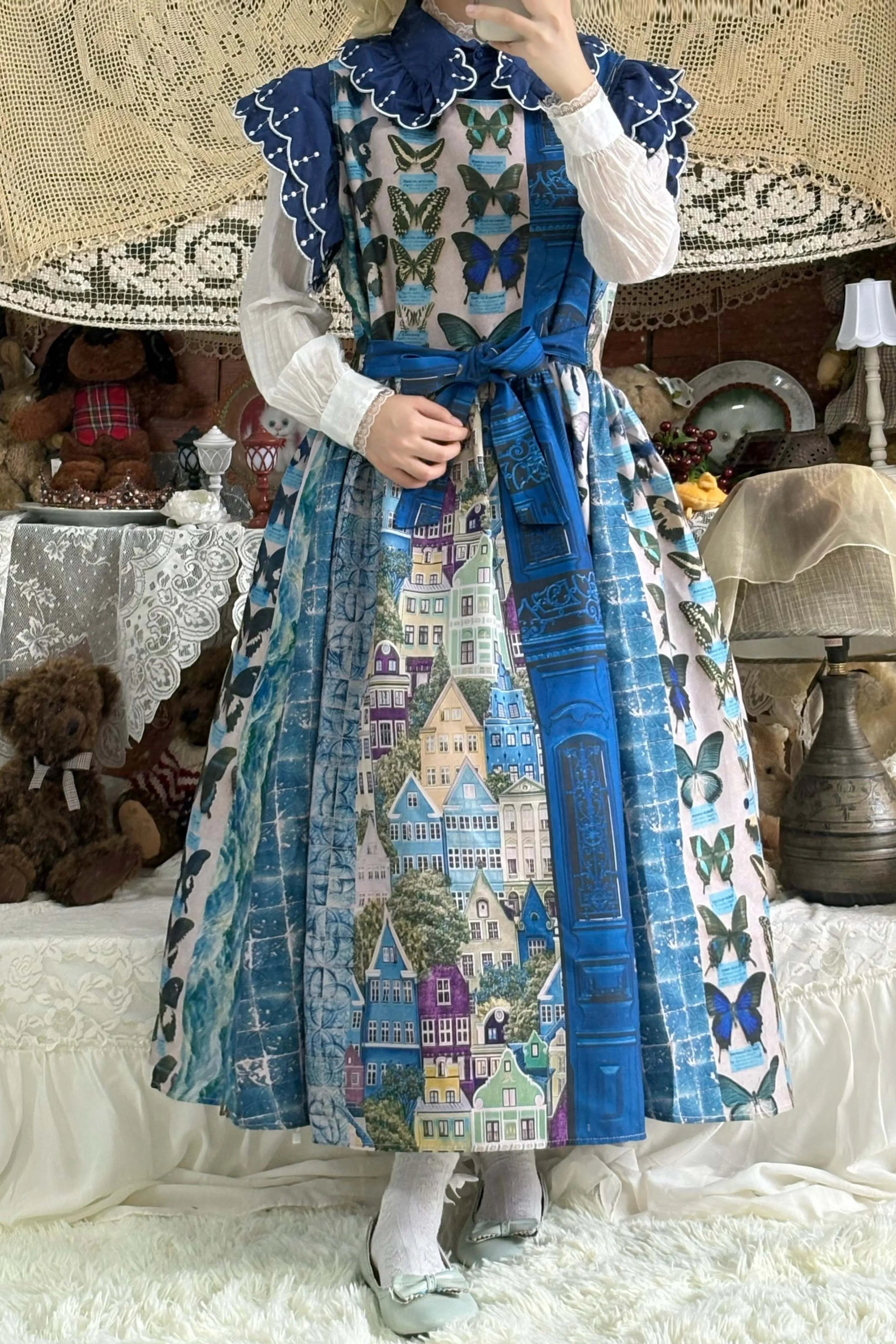 Blue Butterfly Pinafore Dress — Japanese Lazy Forest Style