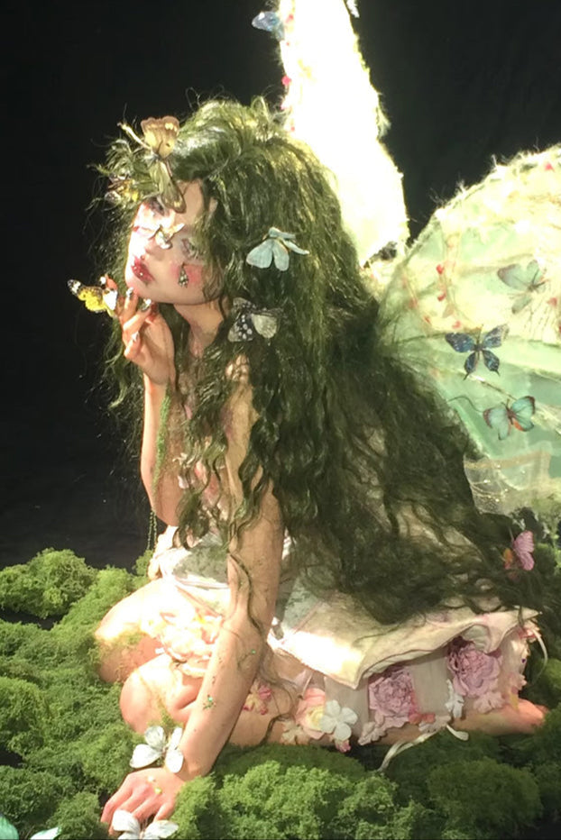 Long Moss Green Fairy Curly Wig