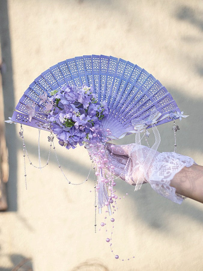 Falling Rain Wisteria Four Seasons Flower Lolita Handmade Classic Style Fan