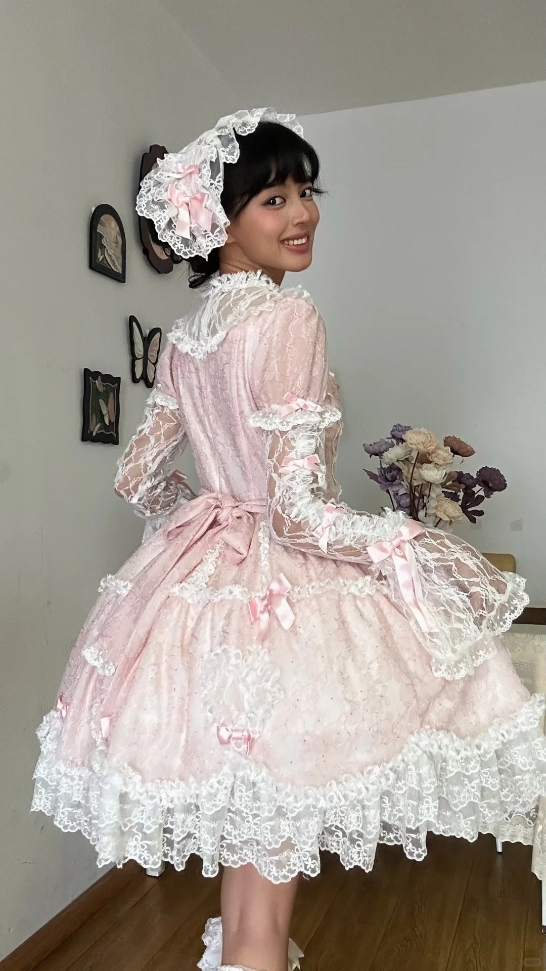 Lacy Doll Pink Rhinestone Lace Gorgeous Lolita OP
