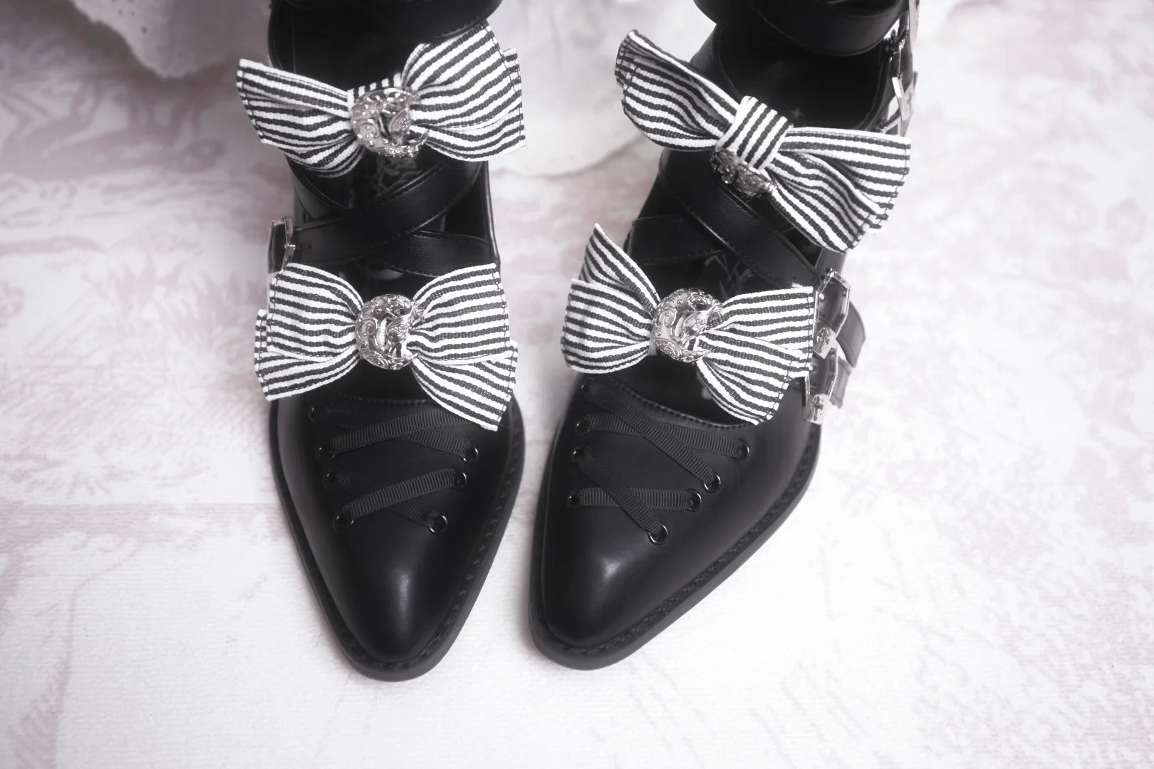 Moon Crow Cross Heels Gothic Lace-Up Pointed Half Cutout Boots
