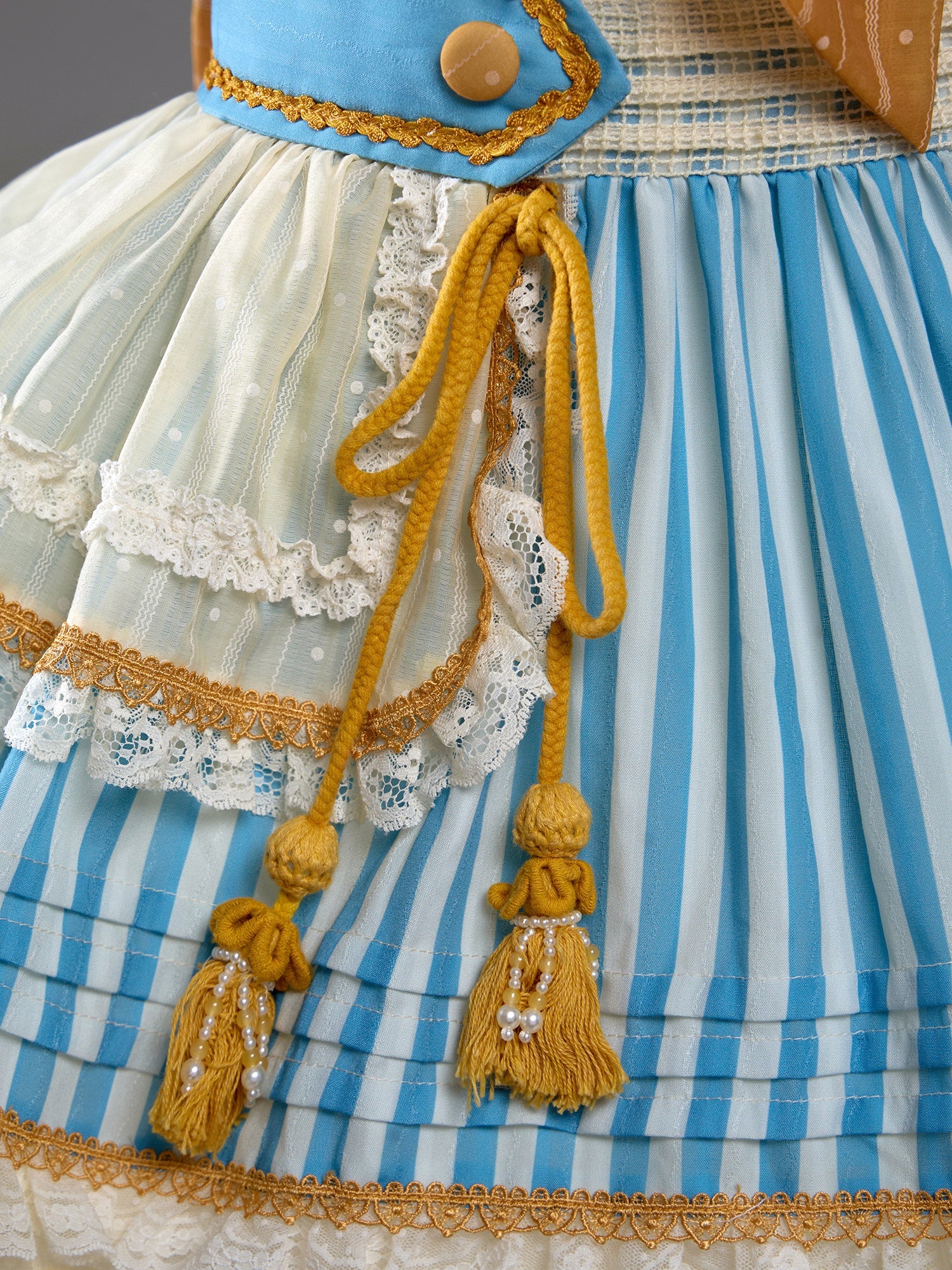 Antique Sailor Bear Blue Stripe Low Waist Lolita OP Dress