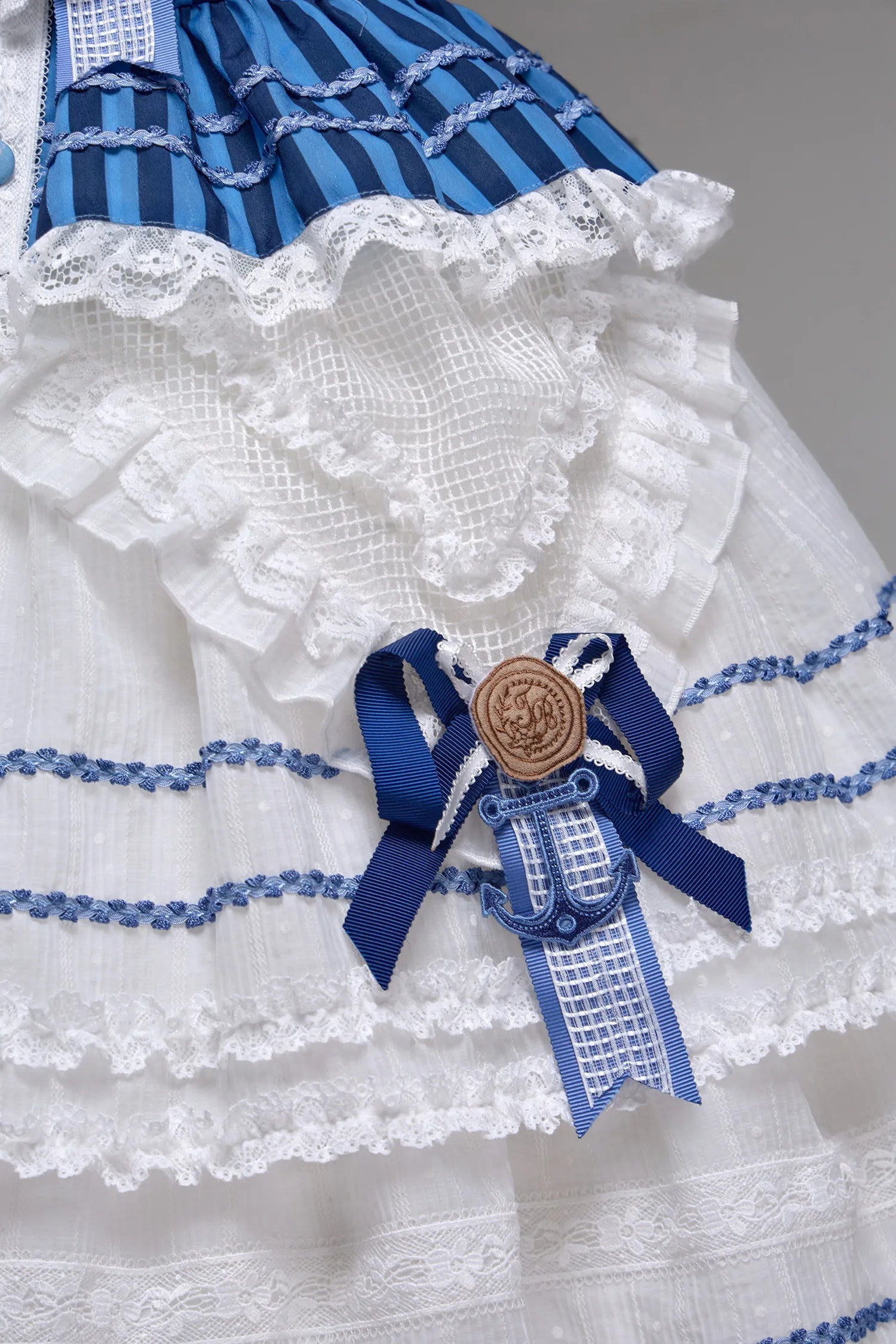 Antique Sailor Bear Blue Stripe Cropped Top Long Skirt Lolita Set
