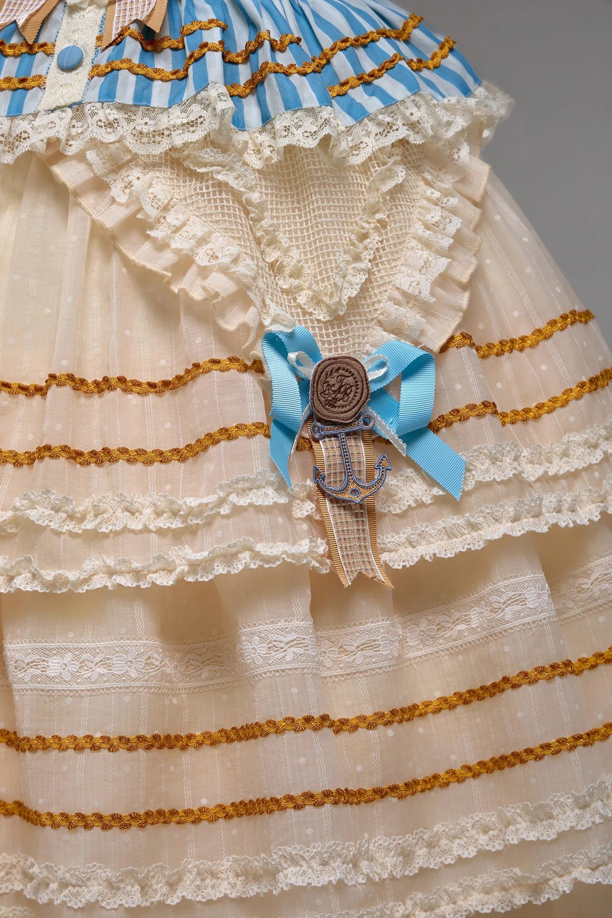 Antique Sailor Bear Blue Stripe Cropped Top Long Skirt Lolita Set