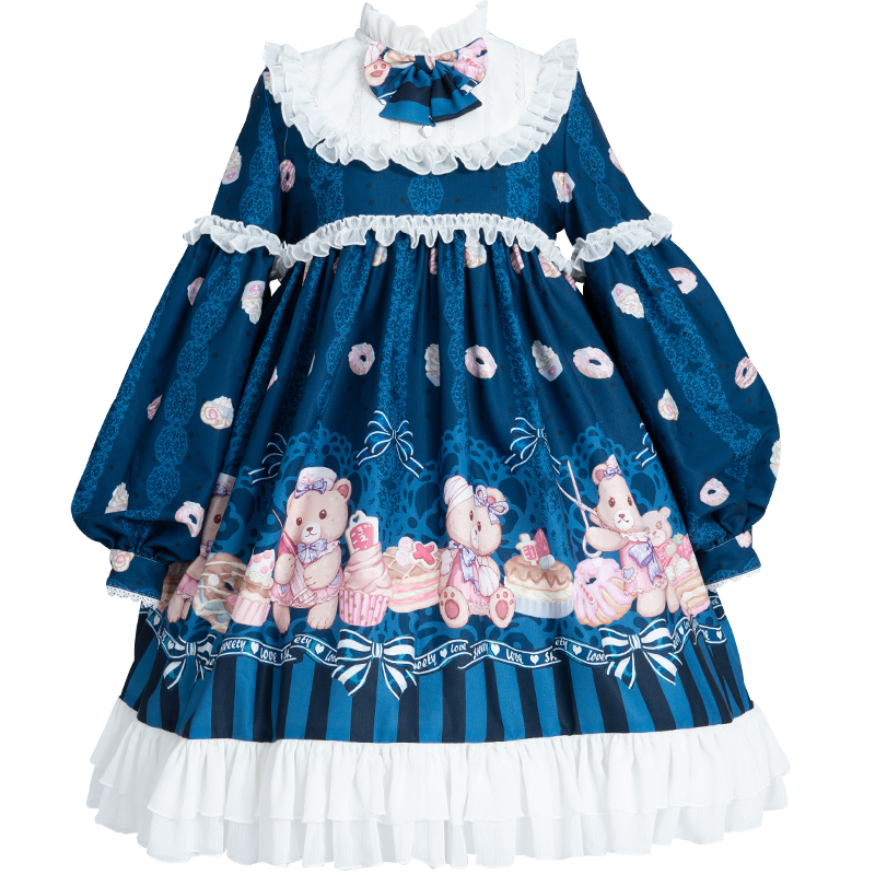 Lolita Cute Nurse Bear Print OP Dress LS1016