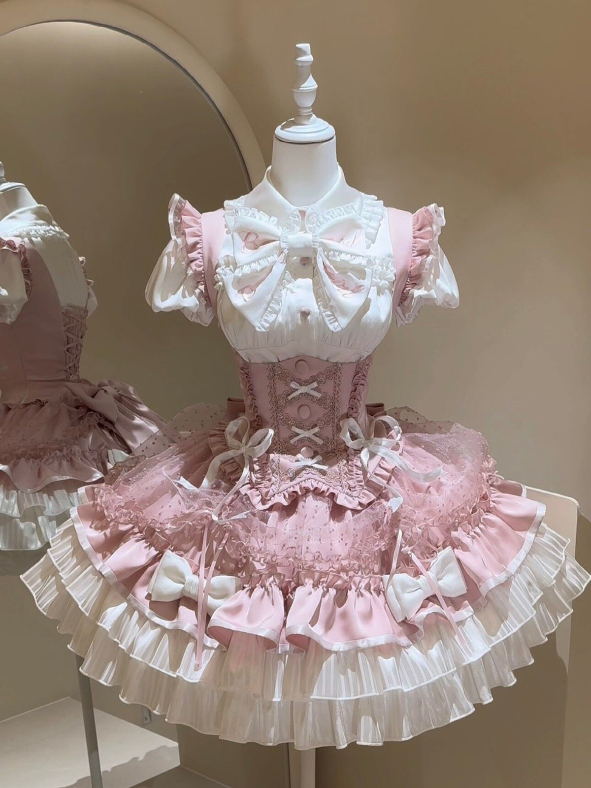 Heartbeat Cheer Pink White Idol Lolita Shirt Bustier Skirt Set