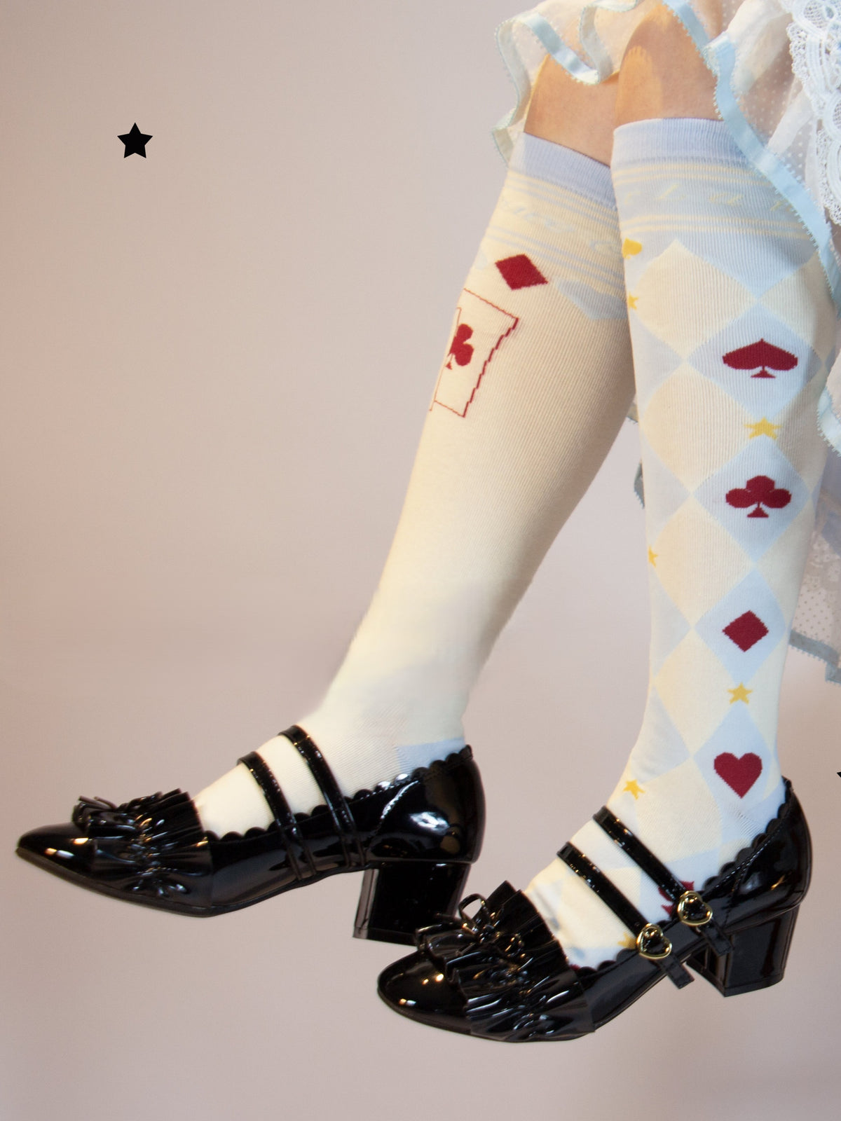 Alice Asymmetrical Argyle Combed Cotton Lolita Socks in Three Lengths