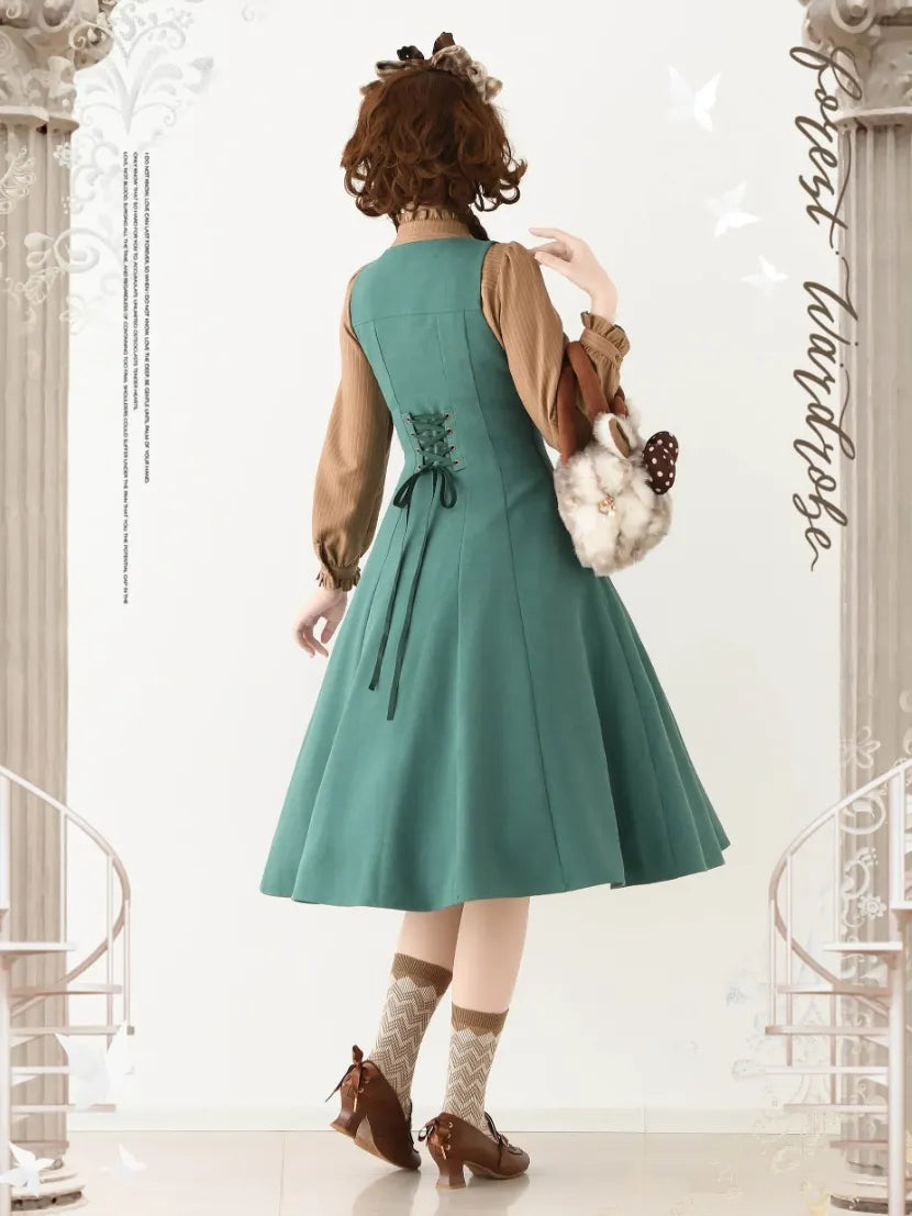 Forest Corridor 10-Panel Bustier Waist-Cinching Lolita Pinafore Dress
