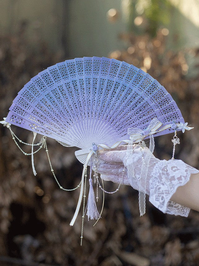 Falling Rain Wisteria Four Seasons Flower Lolita Handmade Classic Style Fan