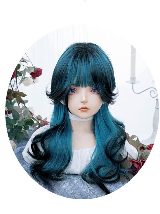 Blue Highlights Long Curly Y2K Wig