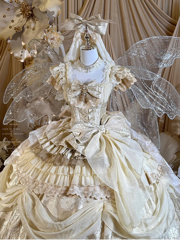 Spirit Peacock Princess Peacock White Gold Evening Gown Dress