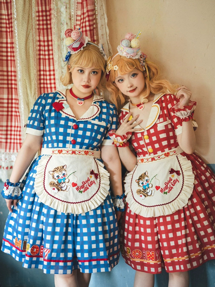 Cat Sweetheart American Retro Sweet Diner‑Style Lolita OP Dress