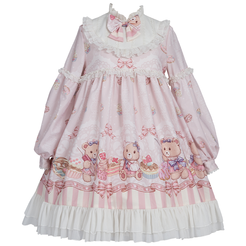 Lolita Cute Nurse Bear Print OP Dress LS1016