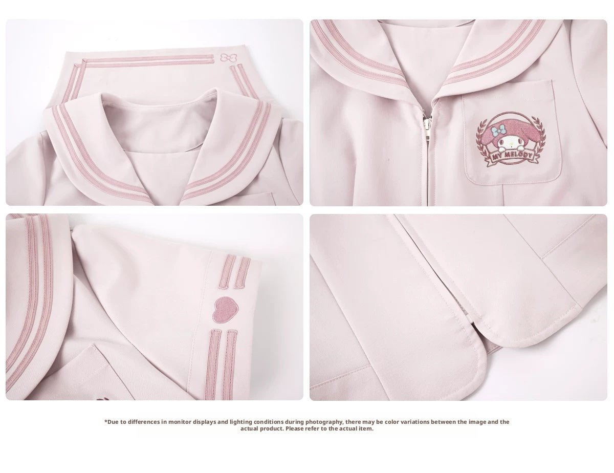 My Melody Pink JK Uniform Knit Cardigan Sailor Top Pleated Skirt Bow Tie Set