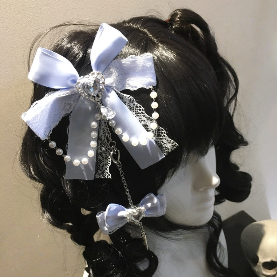 Lolita Kawaii Goth Lace Bow Hair Clip (5 Colors) LE6006